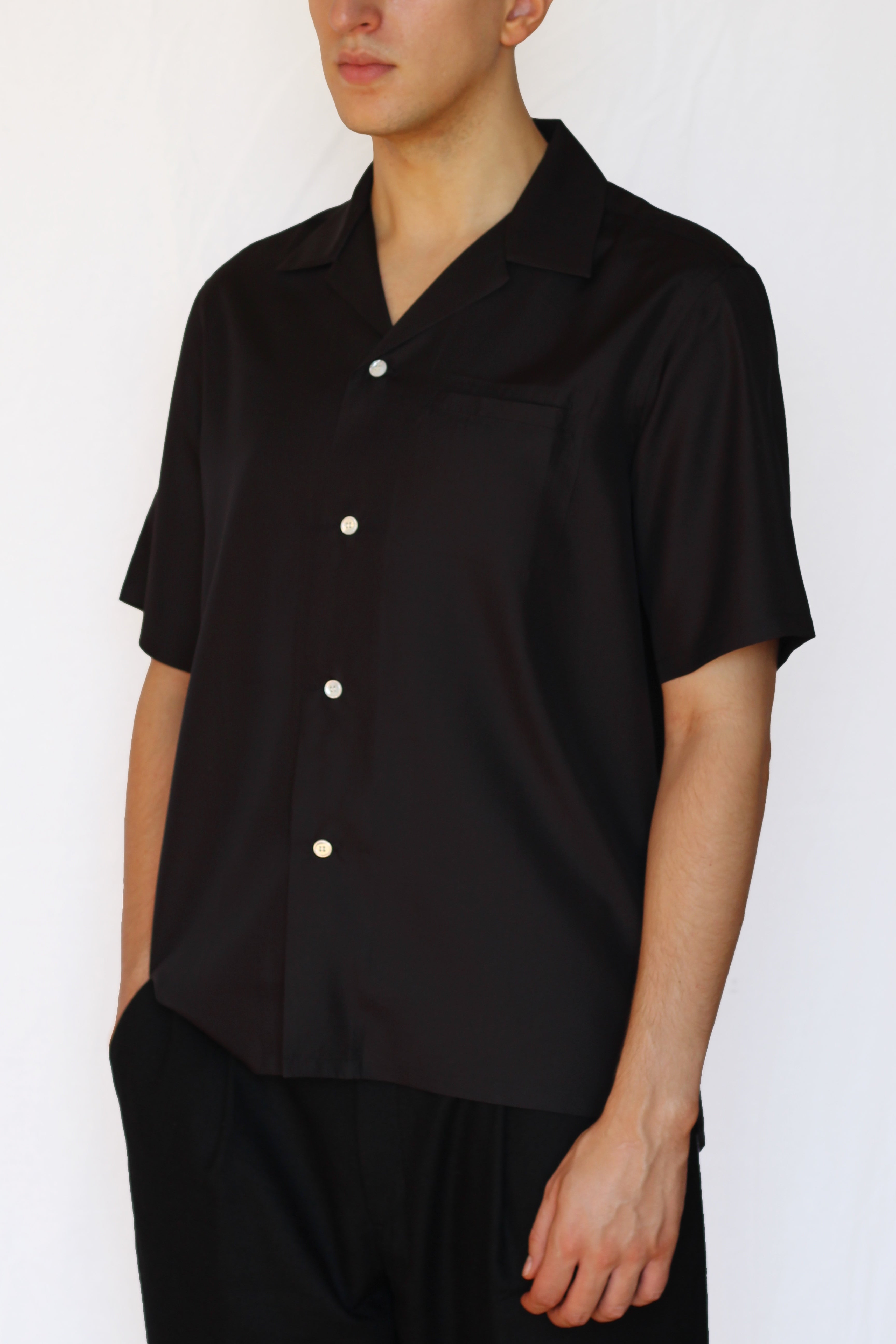 silk camp collar shirt - black