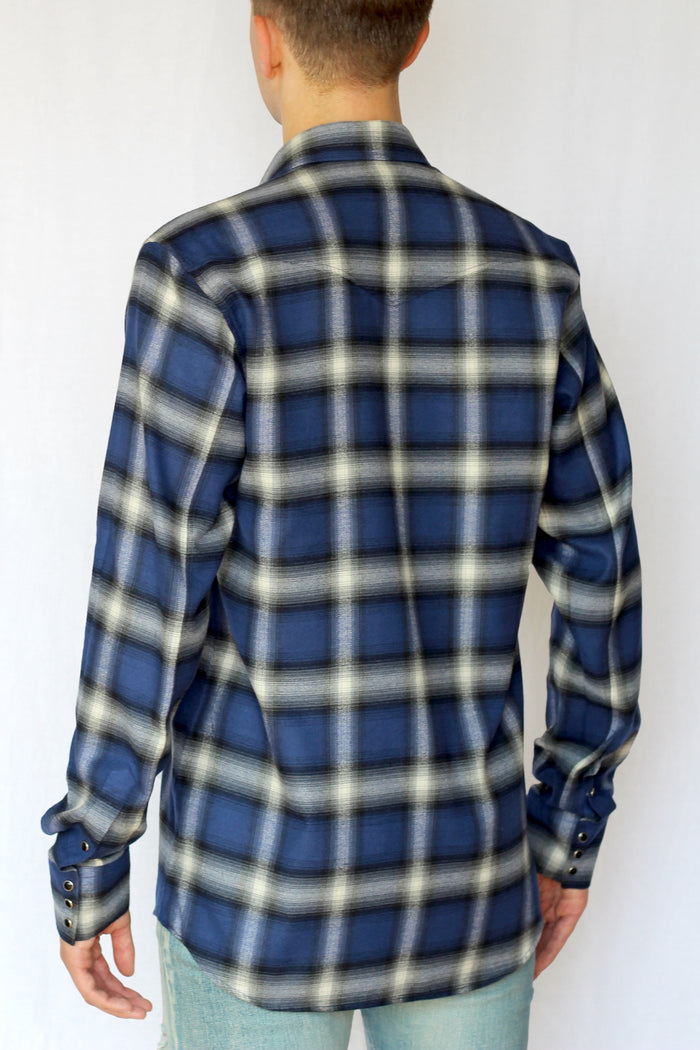 shadow plaid western shirt - klein blue - Commun des Mortels