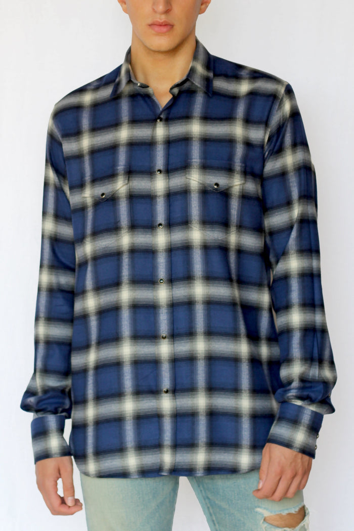 shadow plaid western shirt - klein blue - Commun des Mortels