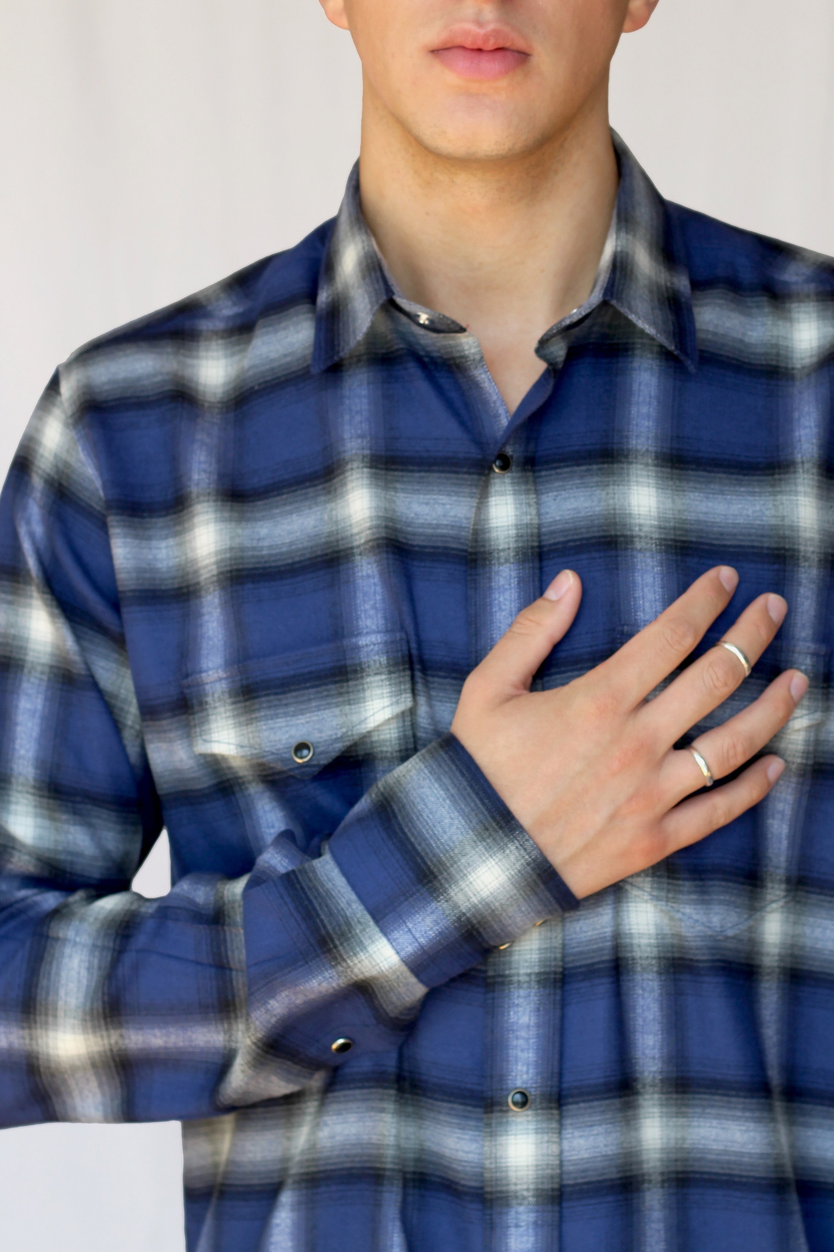 shadow plaid western shirt - klein blue - Commun des Mortels