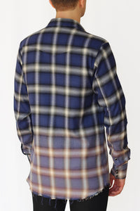 bleach distressed shadow plaid western shirt - klein blue/violet - Commun des Mortels