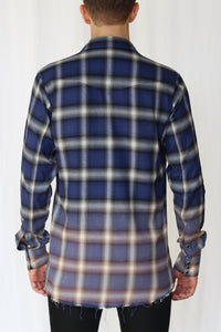 bleach distressed shadow plaid western shirt - klein blue/violet - Commun des Mortels